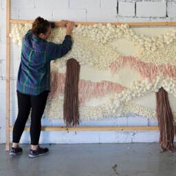 Large Merino Wool Wall Hanging Blush Cream Fiber Art Tapestry - thumbnail 3