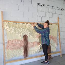 Large Merino Wool Wall Hanging Blush Cream Fiber Art Tapestry - thumbnail 4