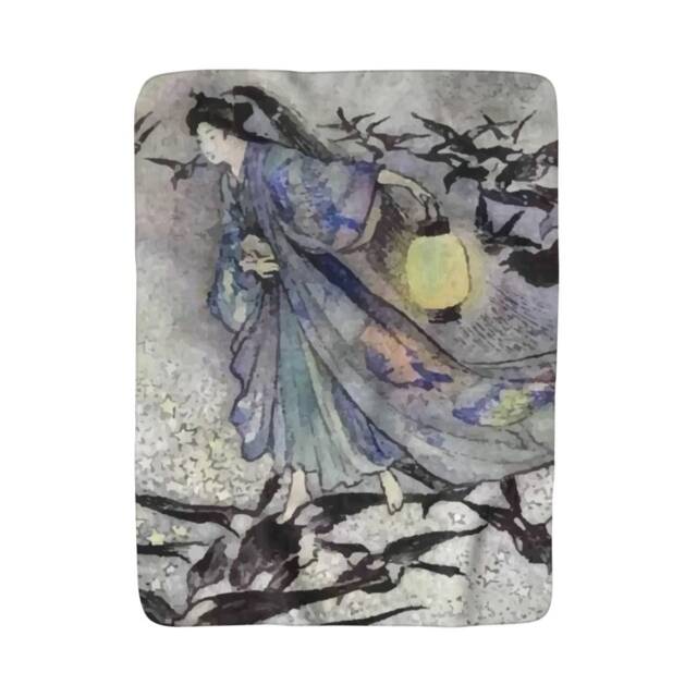 "Birds in Flight, Sherpa Fleece Blanket, Vintage Illustration From 1910, Japanese Mythology, 50""x60" - image 1