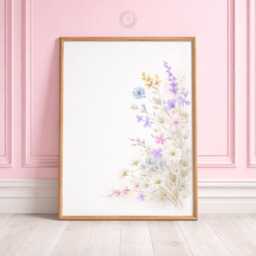 Girls Wildflower Nursery Prints - Personalised Purple Botanical Set, Floral Girl Bedroom Wall Art - thumbnail 3