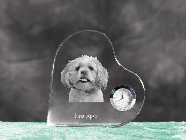 Lhasa Apso - Crystal Clock in The Shape Of A Heart With Image Pure-Bred Dog - image 1