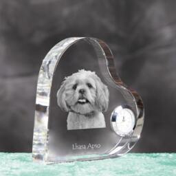 Lhasa Apso - Crystal Clock in The Shape Of A Heart With Image Pure-Bred Dog - thumbnail 3
