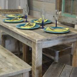 "Driftwood, Driftwood Plank Dining Set Table - 54""L X 24""W 30""H & Bench - 42"" 15"" 17" - thumbnail 2