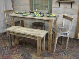 "Driftwood, Driftwood Plank Dining Set Table - 54""L X 24""W 30""H & Bench - 42"" 15"" 17" - thumbnail 1