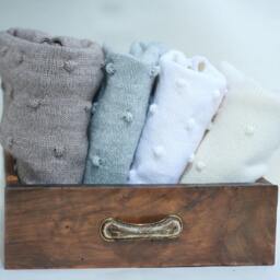 Ivory Bubble Knit Baby Blanket in Alpaca Blend Yarn, Simple & Soft - thumbnail 3