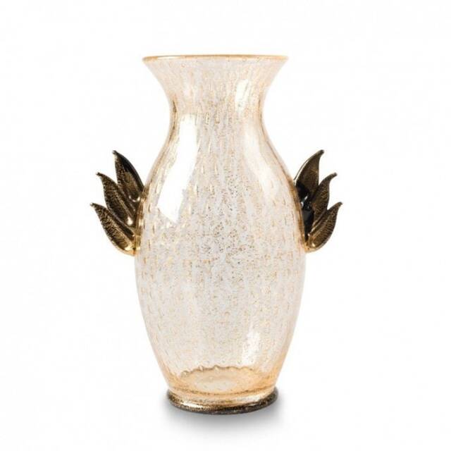 Murano Glass Vase Black & Gold Leaf, Made in Italy - image 1