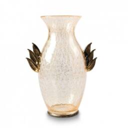 Murano Glass Vase Black & Gold Leaf, Made in Italy - thumbnail 1