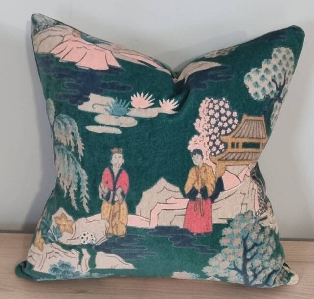 Linwood Omega Prints Japanese Garden Jade & Velvet Cushion Cover 43x43 cm - image 1