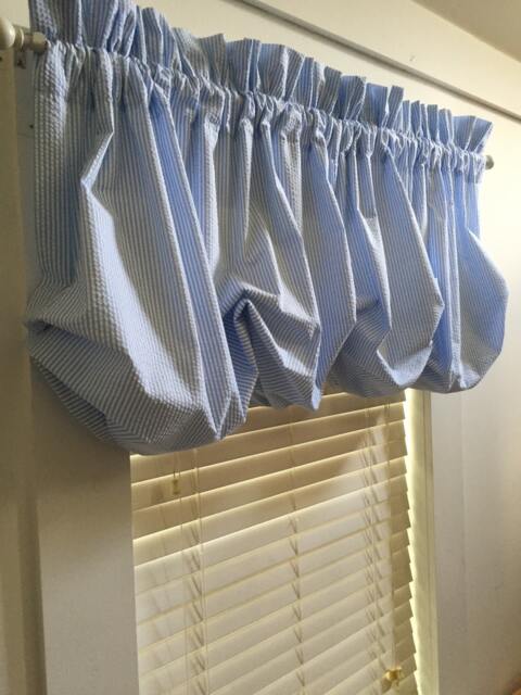 Baby Boy Blue Seersucker Balloon Curtain Without Ruffles - image 1