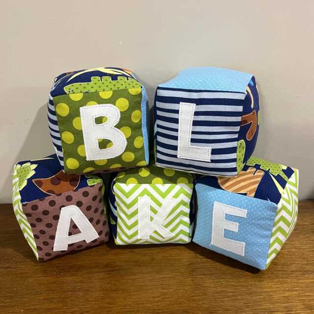 Boys Personalized Name Blocks, Unique Baby Shower Gift, Nursery Shelf Decor, Custom Fabric Block Set, Toddler Monogrammed Toy - image 1