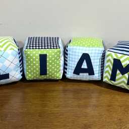 Boys Personalized Name Blocks, Unique Baby Shower Gift, Nursery Shelf Decor, Custom Fabric Block Set, Toddler Monogrammed Toy - thumbnail 3
