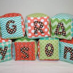 Boys Personalized Name Blocks, Unique Baby Shower Gift, Nursery Shelf Decor, Custom Fabric Block Set, Toddler Monogrammed Toy - thumbnail 4