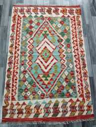 Heritage Tribal, Handmade Artisan Afghan Turkish Scandinavian Navajo Bohemian Flatweave Wool Multicolour Kilim Rug 152x99 cm - thumbnail 1