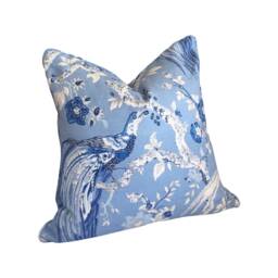 Hamptons Style Pillow, Linen Cushions, Chinoiserie Pillow Cover, Jacobean Pillows, Hampton's Pillows Cover Only Blue & White Cushion Covers - thumbnail 1