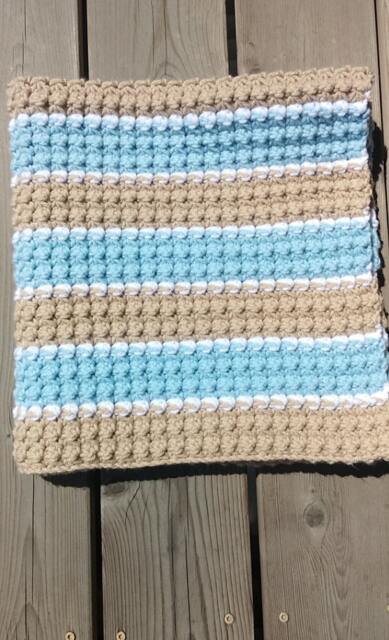 Light Blue, White & Brown Crochet Textured Baby Blanket - image 1