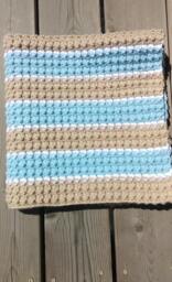 Light Blue, White & Brown Crochet Textured Baby Blanket - thumbnail 1