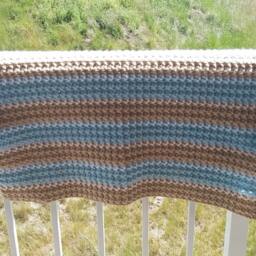 Light Blue, White & Brown Crochet Textured Baby Blanket - thumbnail 2