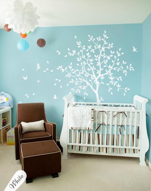 White Tree Wall Decal Nursery With Birds Studio Decoration Dining Room Decals Hallway Art Sticker Tattoo Kw031 - image 1