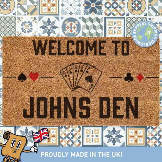 Welcome To John's Den Probably, Personalised Poker Playing Doormat, Man Cave D??cor, Player Custom Gambling Doormat - image 1