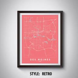 Des Moines Ia Map Poster Vintage Style Office Wall Art - thumbnail 4