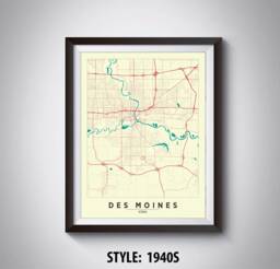 Des Moines Ia Map Poster Vintage Style Office Wall Art - thumbnail 1