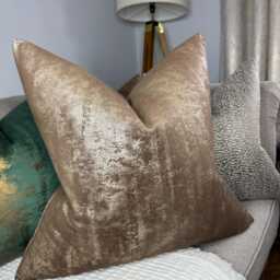 Luxurious Mocha Polyester Velvet Cushion Cover Designer Metallic Tapini Latte Fabric For Sofa Or Bed Decor - thumbnail 1