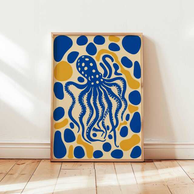 Octopus Poster, Ocean Animal Wall Art, Nautical Sea Life Decor, Print, Marine Creature Coastal Gift Print - image 1