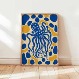 Octopus Poster, Ocean Animal Wall Art, Nautical Sea Life Decor, Print, Marine Creature Coastal Gift Print - thumbnail 1
