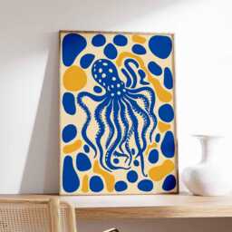 Octopus Poster, Ocean Animal Wall Art, Nautical Sea Life Decor, Print, Marine Creature Coastal Gift Print - thumbnail 2