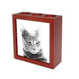 Chartreux - Wooden Stand For Candles/Pens With The Image Of A Cat New Collection - thumbnail 1