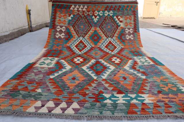 Tribal Maimana Rug 4'1x6'0 Ft Flatweave Rug, Afghan New Chubi Kilim Turkmen Oriental Rug, Vintage For Bedroom, Living Room Rug - image 1