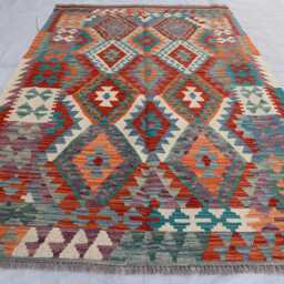 Tribal Maimana Rug 4'1x6'0 Ft Flatweave Rug, Afghan New Chubi Kilim Turkmen Oriental Rug, Vintage For Bedroom, Living Room Rug - thumbnail 2