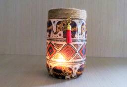 Elephant Light Jar Upcycled Glass Lantern - thumbnail 1