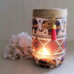 Elephant Light Jar Upcycled Glass Lantern - thumbnail 4