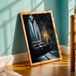 Castlecore Print, Dark Academia Medieval Sanctuary Alcove, Art Blue Gold Green Decor, Living Room Wall Art, Gift For Coworker - thumbnail 3