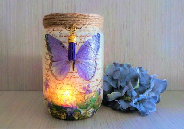 Butterfly Light Jar Glass Candle Holder - image 1