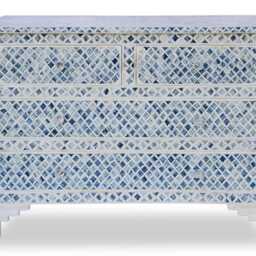 Designer Bone Inlay Blue Moroccan Pattern Chest Of 4 Drawers - thumbnail 4