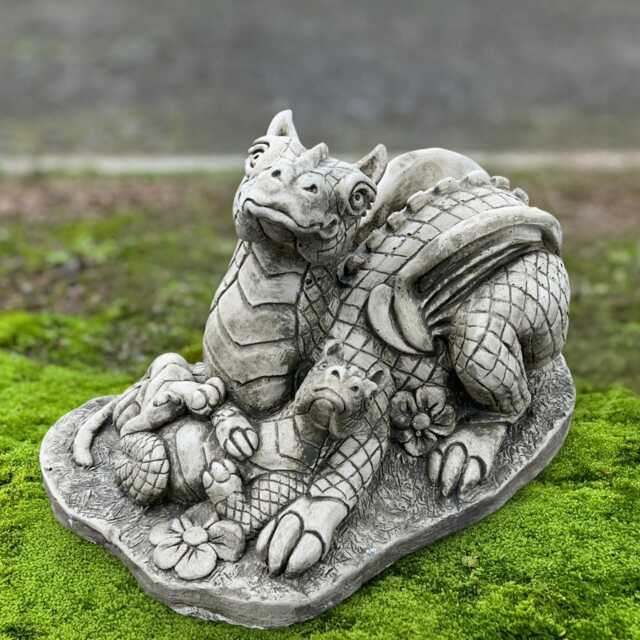 Stone Dragon Family Figure Concrete Mother & Baby Statue Cement Sculpture Handmade Yard Ornament Decor Lover Gift - image 1