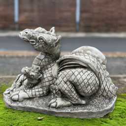 Stone Dragon Family Figure Concrete Mother & Baby Statue Cement Sculpture Handmade Yard Ornament Decor Lover Gift - thumbnail 4