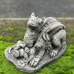 Stone Dragon Family Figure Concrete Mother & Baby Statue Cement Sculpture Handmade Yard Ornament Decor Lover Gift - thumbnail 3