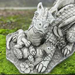 Stone Dragon Family Figure Concrete Mother & Baby Statue Cement Sculpture Handmade Yard Ornament Decor Lover Gift - thumbnail 2