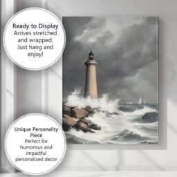 stormy Coastal Lighthouse Ocean Waves Seascape Painting Canvas Wall Art Print Decor Picture Ready To Hang - thumbnail 3