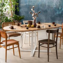 Extendable Oak Oval Table. Dining Table M??ne Oval White. Wooden Kitchen Steel Frame, Solid Wood Scandinavian Style - thumbnail 3