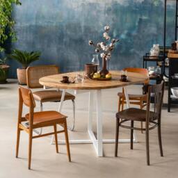 Extendable Oak Oval Table. Dining Table M??ne Oval White. Wooden Kitchen Steel Frame, Solid Wood Scandinavian Style - thumbnail 2