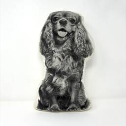 Cavalier King Charles Pillow, Black & White Silkscreen, Dog Lover Gift - thumbnail 4