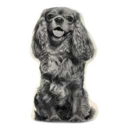 Cavalier King Charles Pillow, Black & White Silkscreen, Dog Lover Gift - thumbnail 1