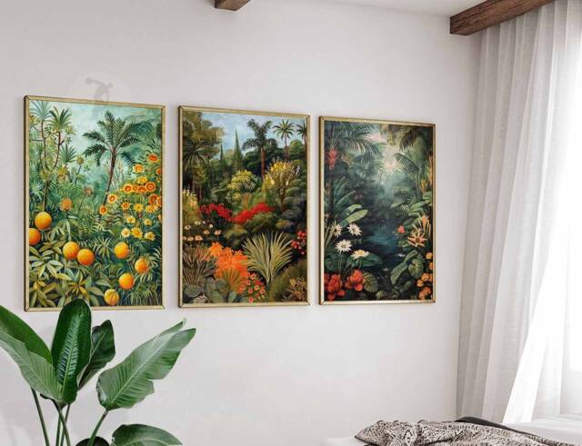 Henri Rousseau Floral Set Of 3 Posters, Boho Wall Print, Botanical Art, Tropical Decor, Jungle Aesthetic, Art - image 1