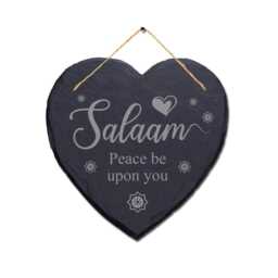Salam Peace Be Upon You Engraved Islamic Wall Hanging Slate Heart Plaque Sign - thumbnail 3