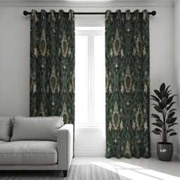 Dark Green Art Nouveau Curtains, Botanical Drapes, Classic Floral Pattern, Made To Measure Window Panels - thumbnail 1