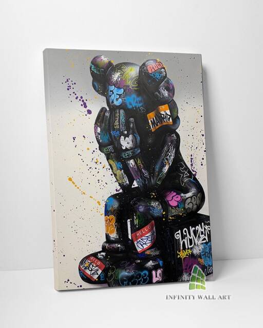 K Bear Graffiti Canvas Art Wall Print Picture Abstract Banksy Style Framed Home Decor -D14 - image 1